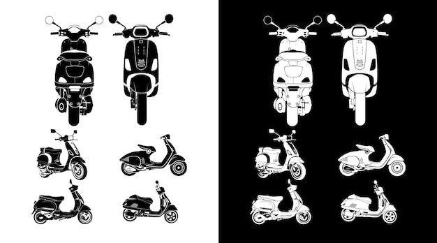 Paquete de colección de iconos de scooter motocicleta ilustración vectorial detallada Plantilla de diseño