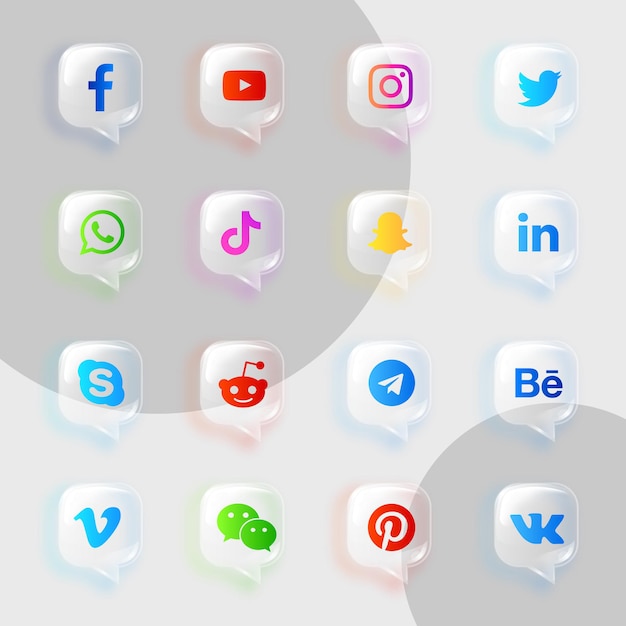 Paquete de colección de iconos transparentes suaves de redes sociales