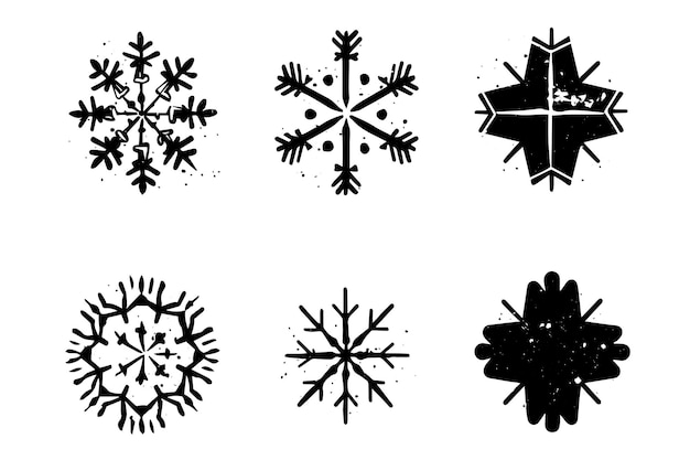 Paquete de colección de sellos de copos de nieve cortados en lino grunge Conjunto de texturas desgastadas Formas geométricas en blanco