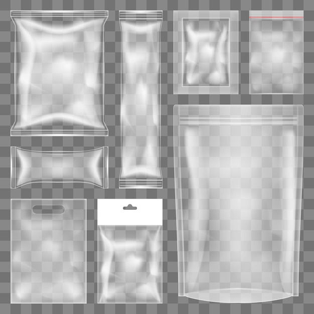 Paquete de comida de plástico vacío transparente 3D para marca
