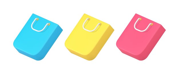 Paquete de compra de bolsas de compras de papel isométrico brillante brillante conjunto d ilustración de vector de plantilla