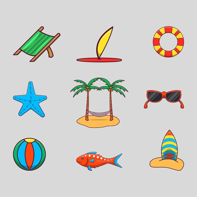 Paquete de conjunto de iconos de playa