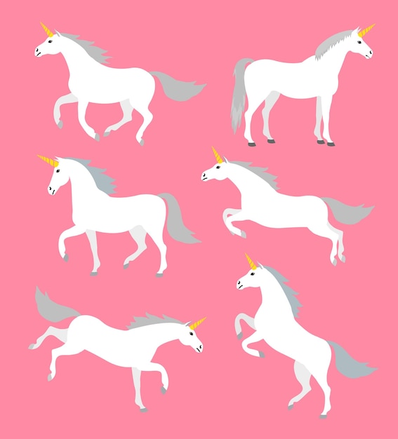 Vector paquete de conjunto de vectores de silueta plana de unicornio