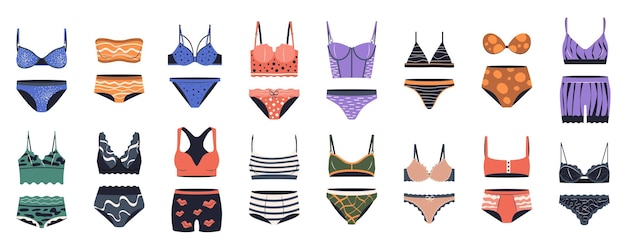 Paquete de conjuntos de lencería femenina aislados sobre fondo blanco Colección de ropa interior elegante