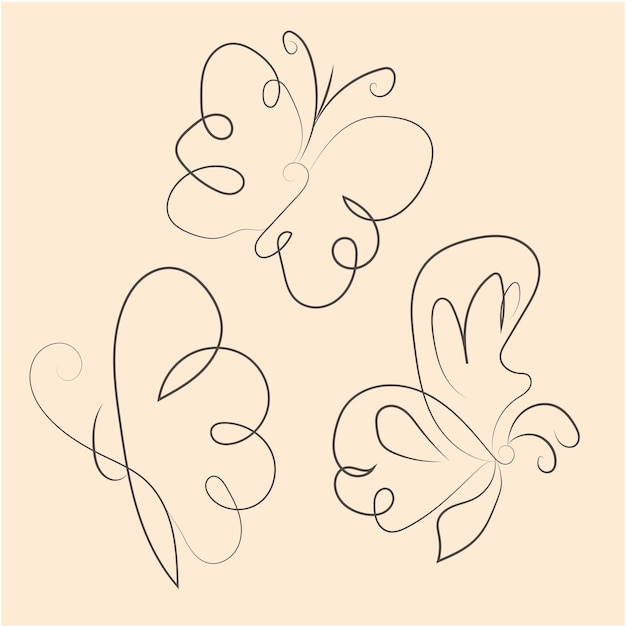 paquete de contorno de mariposa dibujado a mano vectorial