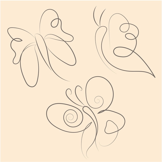 paquete de contorno de mariposa dibujado a mano vectorial