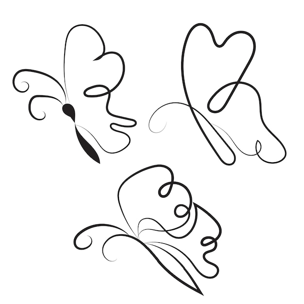 Paquete de contorno de mariposa dibujado a mano vectorial
