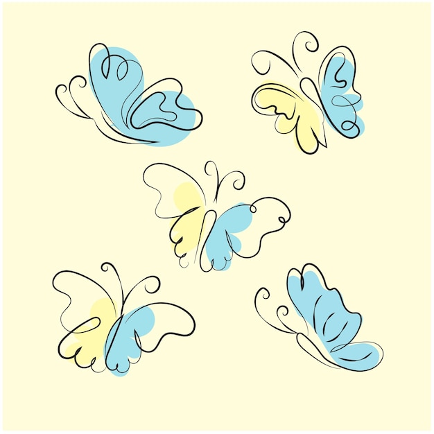 Vector paquete de contorno de mariposa dibujado a mano vectorial