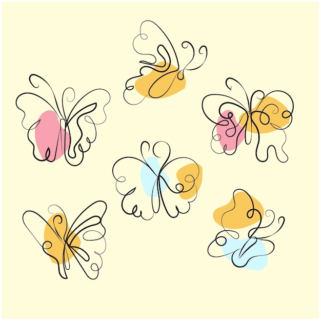 paquete de contorno de mariposa dibujado a mano vectorial