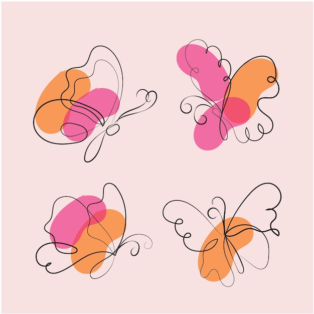 paquete de contorno de mariposa dibujado a mano vectorial