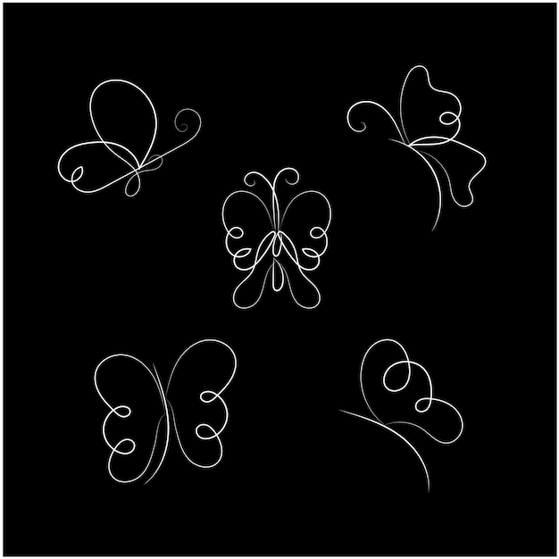 paquete de contorno de mariposa plana lineal de vector