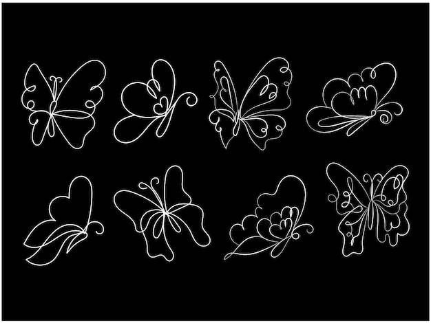 paquete de contorno de mariposa plana lineal de vector