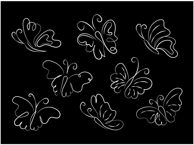 paquete de contorno de mariposa plana lineal de vector