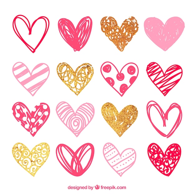 Vector paquete de corazones rosas esbozados