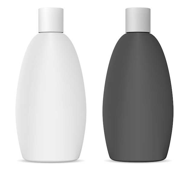 Vector paquete de cosméticos de champú. botella blanco y negro