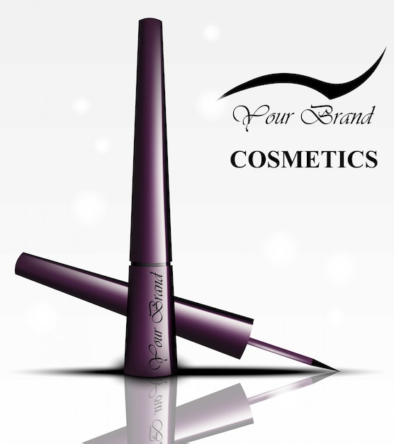 Paquete de cosméticos eyeliner. vector de productos realistas. fondos de plantilla de publicidad