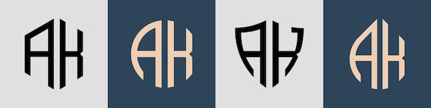 Paquete creativo simple de diseños de logotipos de letras iniciales AK