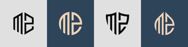 Paquete creativo simple de diseños de logotipos de letras iniciales MZ