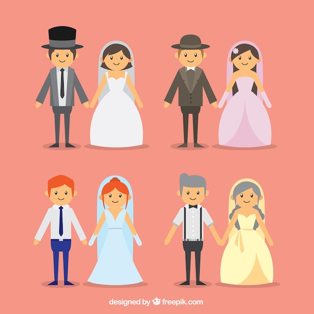 Paquete de cuatro parejas de boda bonitas