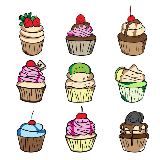 Paquete de cupcakes conjunto de imágenes vectoriales