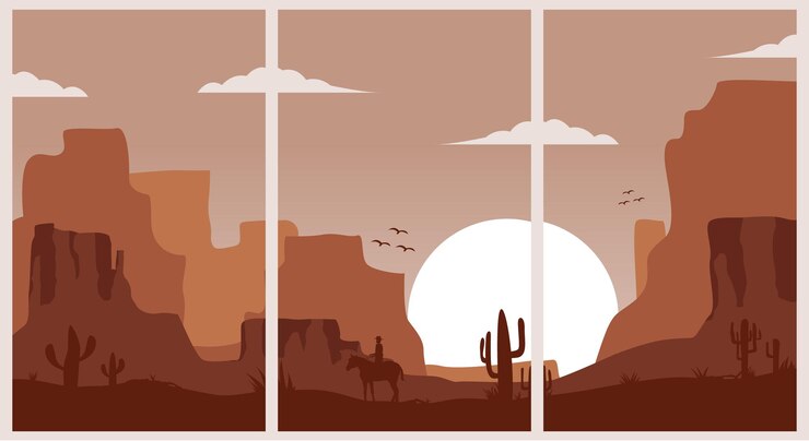 Vector paquete de desierto de arizona con sol vaquero y cactus cartel diseño de ilustración vectorial roca roja