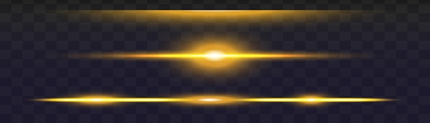 Vector paquete de destellos de lentes horizontales amarillas conjunto abstracto de destellos de luz haces de láser