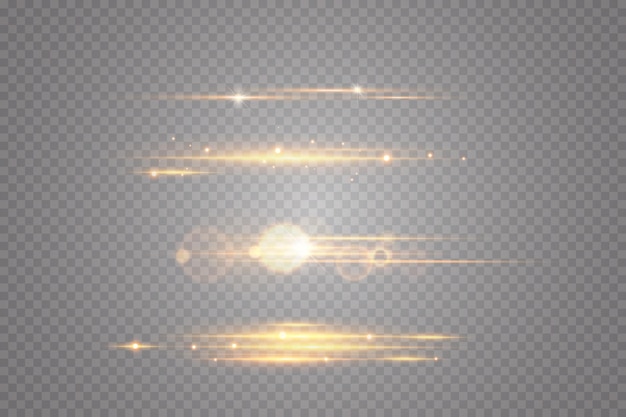 Paquete de destellos de lentes horizontales amarillas Rayos láser rayos de luz horizontales