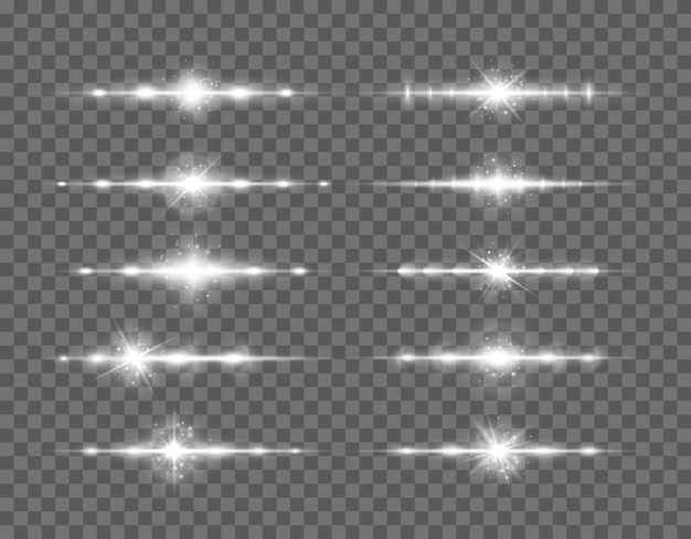 Paquete de destellos de lentes horizontales blancos, rayos láser, destello de luz
