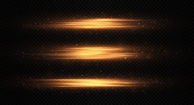 Paquete de destellos de lentes horizontales doradas Estrellas explosivas con reflejos brillantes dispersos
