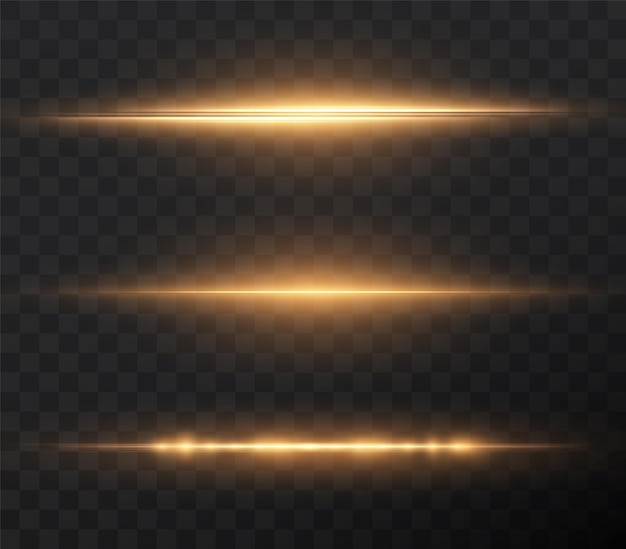 Paquete de destellos de lentes horizontales dorados Rayos láser rayos de luz horizontales Efecto png dorado claro