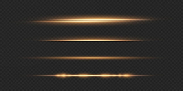 Paquete de destellos de lentes horizontales dorados Rayos láser Rayos de luz horizontales Hermosos destellos de luz