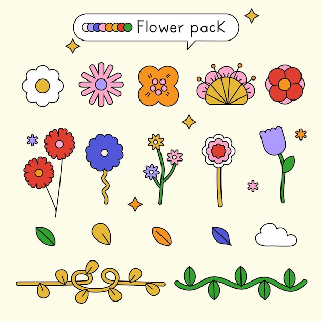 Vector paquete de dibujo de flores