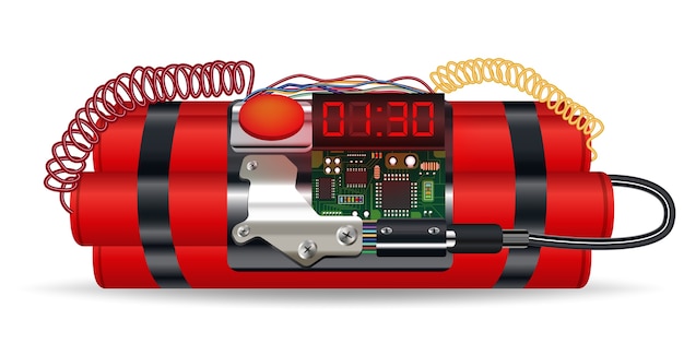 Vector paquete de dinamita roja con bomba de tiempo eléctrica