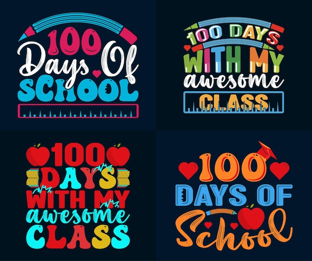 Paquete de diseño de camiseta de 100 días de escuela, conjunto de diseño de camiseta para niños