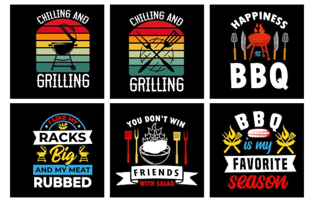 Vector paquete de diseño de camiseta de barbacoa. gráficos vectoriales de barbacoa. tipografía de parrilla de barbacoa. paquete svg de barbacoa