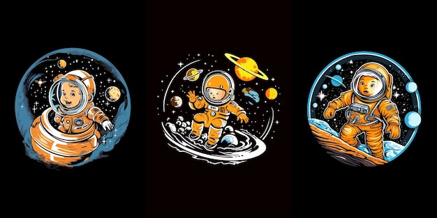 Paquete de diseño de camiseta de bebé de viaje espacial