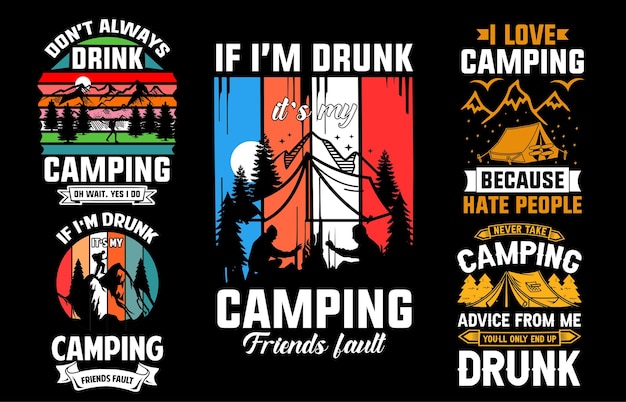 Paquete de diseño de camiseta de camping