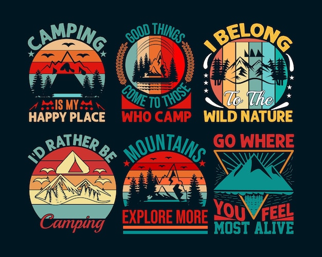 Paquete de diseño de camiseta de camping