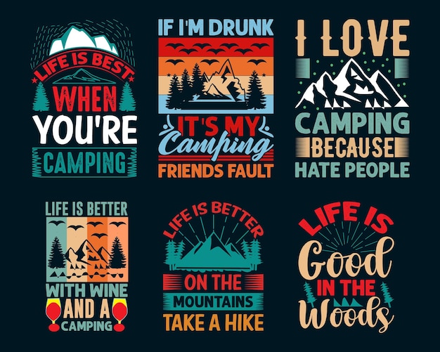 Vector paquete de diseño de camiseta de camping