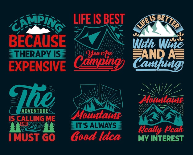 Paquete de diseño de camiseta de camping