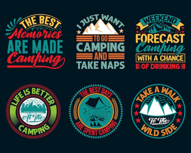 Paquete de diseño de camiseta de camping