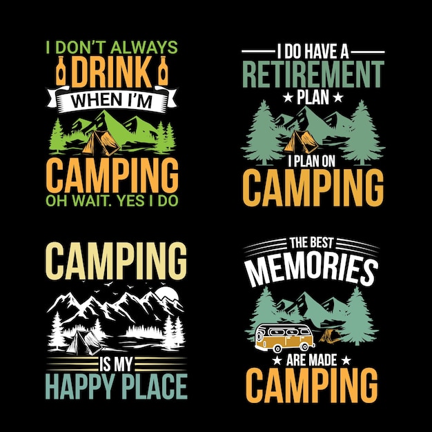 Paquete de diseño de camiseta de camping