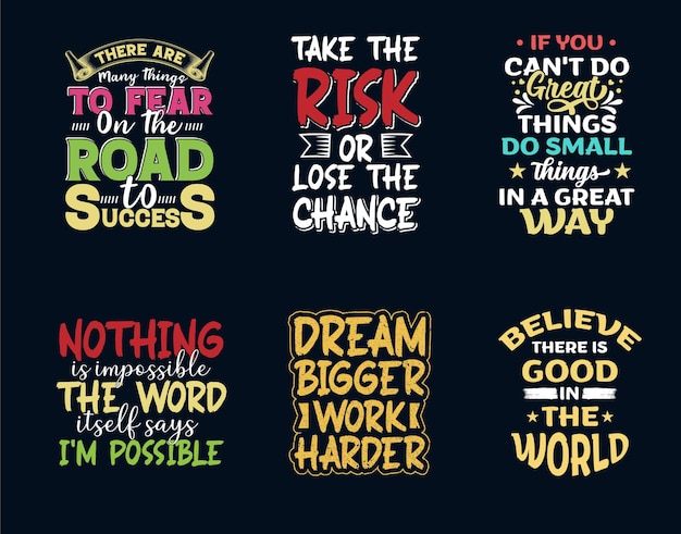 Paquete de diseño de camiseta de citas de tipografía motivacional