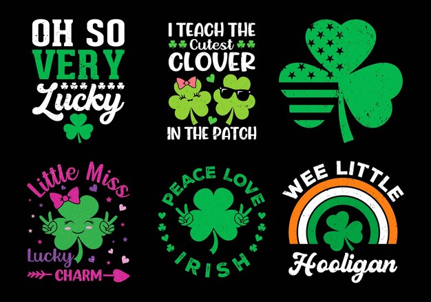 El paquete de diseño de la camiseta del día de San Patricio Fun amp Festive Clover Designs