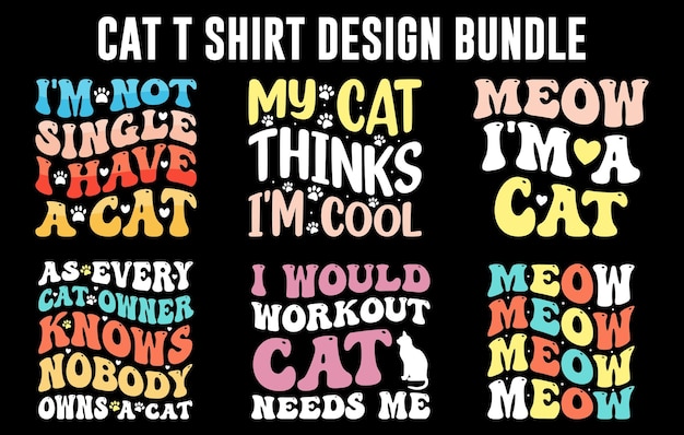 Paquete de diseño de camiseta de gato, conjunto de camiseta de gato, paquete de vector de gato, camiseta de gato de moda, conjunto de diseño de gatos,