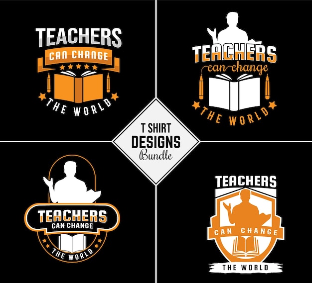 Vector paquete de diseño de camiseta de maestro vintage con cita de motivación creativa del día del maestro y forma vectorial
