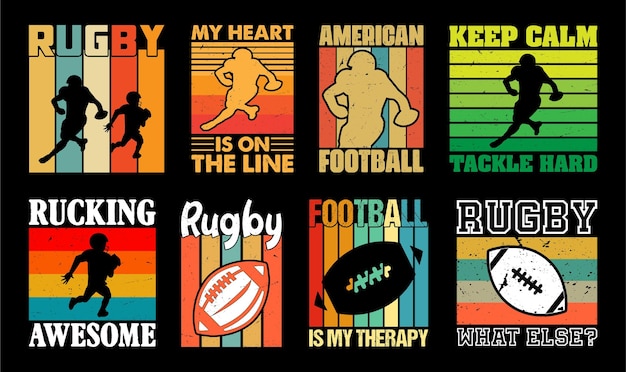 Paquete de diseño de camiseta de rugby Camiseta de fútbol americano Diseño de camiseta de rugby vectorial vintage