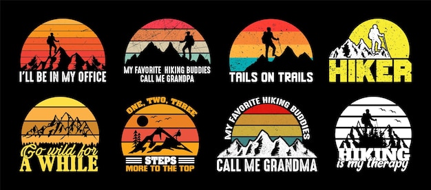 Paquete de diseño de camiseta de senderismo Camiseta vintage Citas sobre senderismo Camping Viajar Aventura