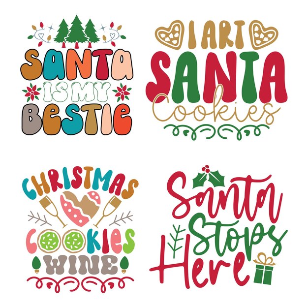 Paquete de diseño de camiseta y SVG de feliz Navidad Paquete de diseño de camiseta con citas SVG de Feliz Navidad