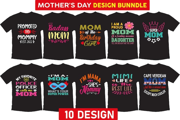 Vector paquete de diseño de camiseta de tipografía del día de la madre